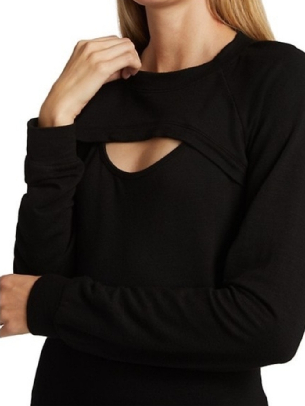 Monrow Supersoft Peekaboo Cut Out Black Thin Sweatshirt